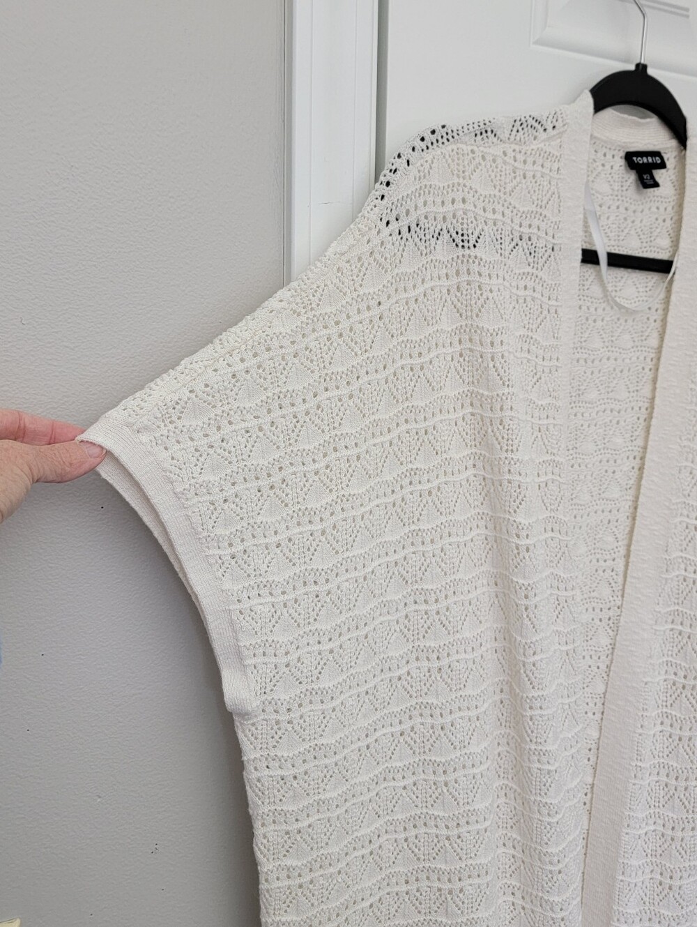 TORRID Ivory Crochet Duster Open Cardigan Short Sleeve Layering Boho Size 1X 2X - Picture 4 of 10